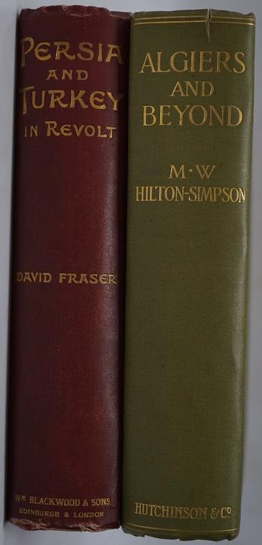 Fraser, David - Persia and Turkey in Revolt, 1st edition, 8vo, original dark red cloth, 4pp. adverts, xii, 440pp., half-title, folding map, 108 photo illustrations on 50 plates, William Blackwood and Sons, Edinburgh and